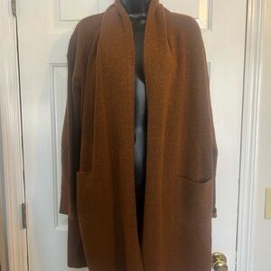 LOFT Rich Brown Long Open Cardigan